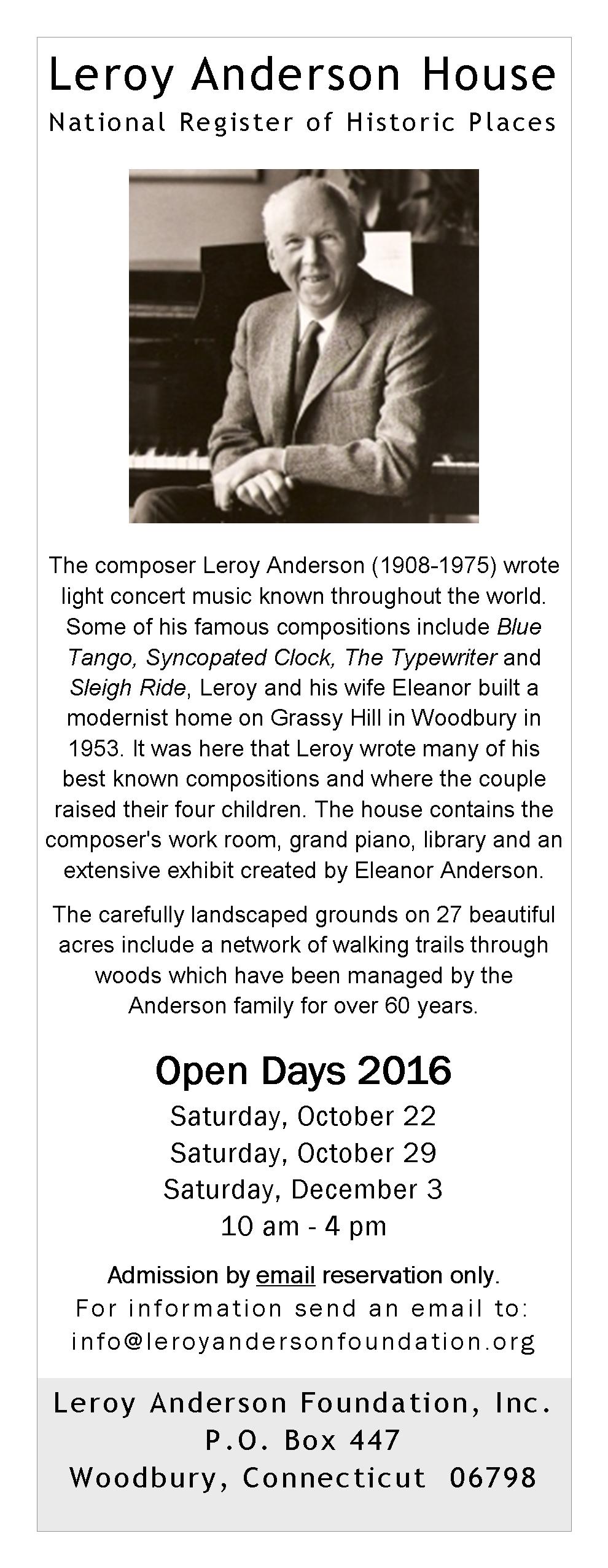 Leroy Anderson House, Woodbury Connecticut, Home of American Composer