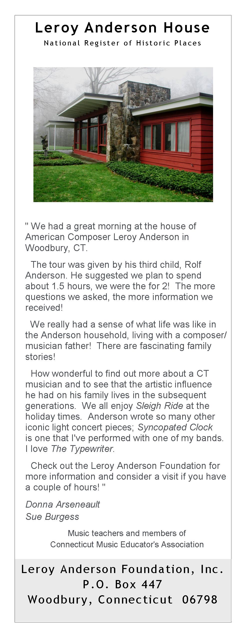 Leroy Anderson House, Woodbury Connecticut, Home of American Composer
